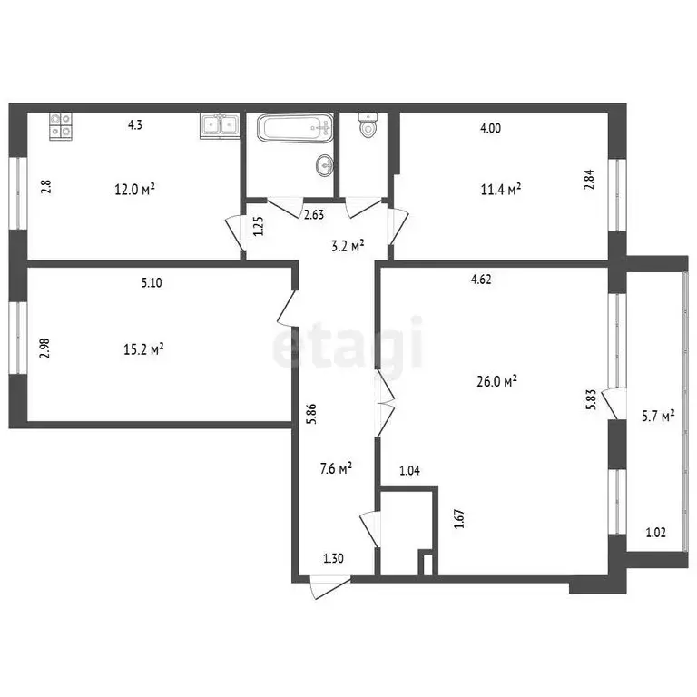 3-комнатная квартира: Тюмень, улица Салтыкова-Щедрина, 59 (79.6 м) - Фото 1