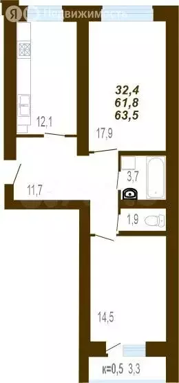 2-комнатная квартира: Тверь, 1-й переулок Вагонников, 6 (65.4 м) - Фото 1