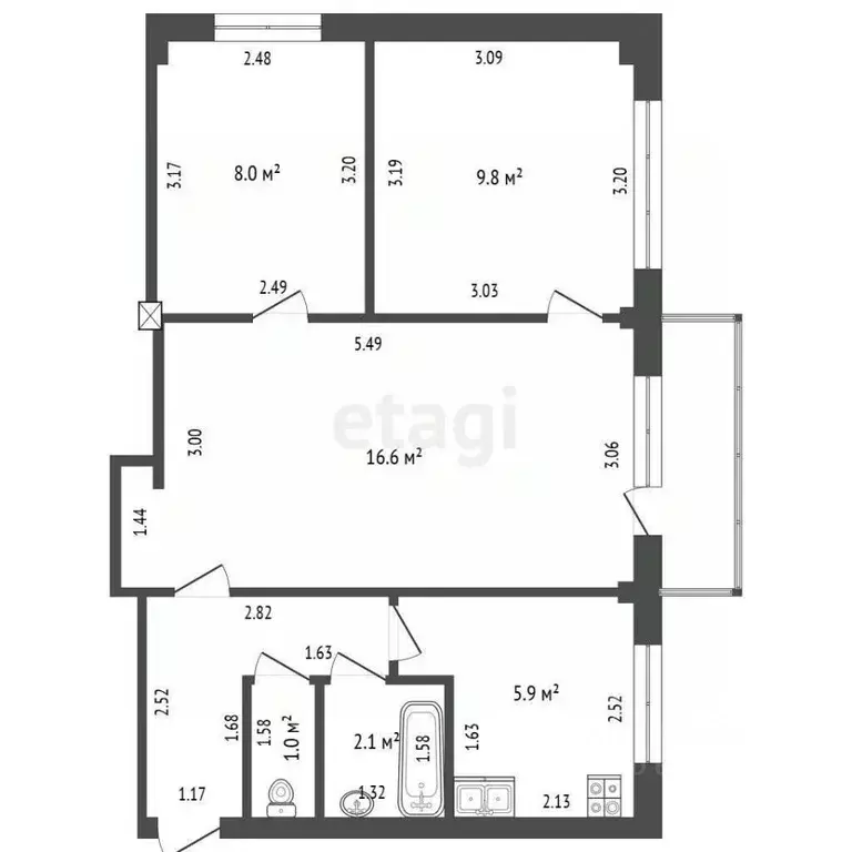3-к кв. Кемеровская область, Юрга ул. Максименко, 15 (48.6 м) - Фото 1