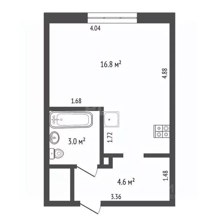 Студия Ростовская область, Ростов-на-Дону ул. Скачкова, 52 (24.4 м) - Фото 2