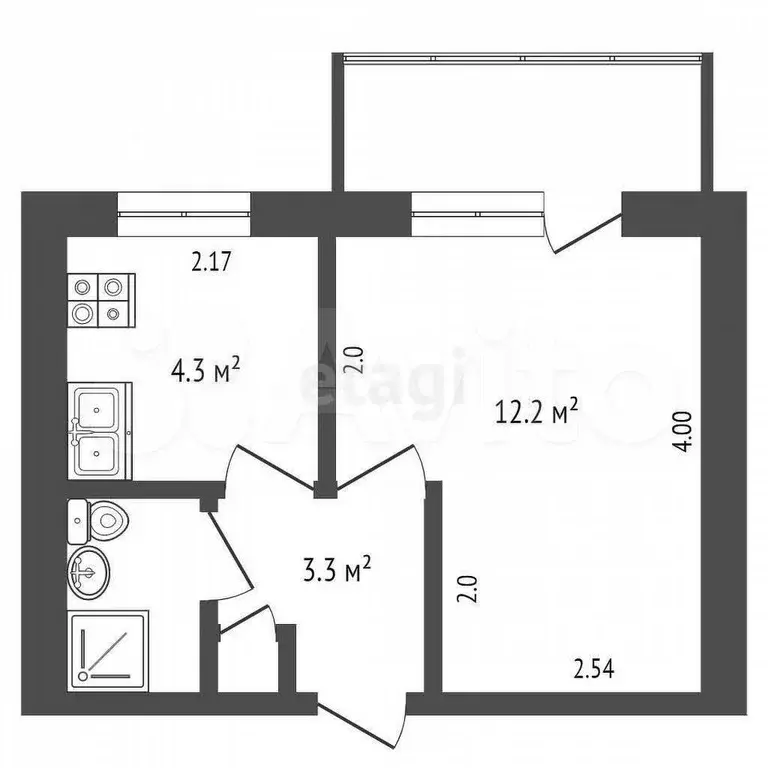 1-к. квартира, 21,9 м, 4/5 эт. - Фото 0