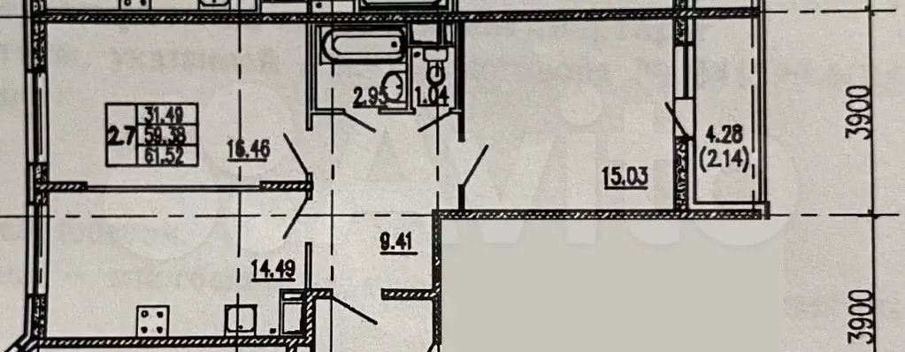 2-к. квартира, 61 м, 6/9 эт. - Фото 0