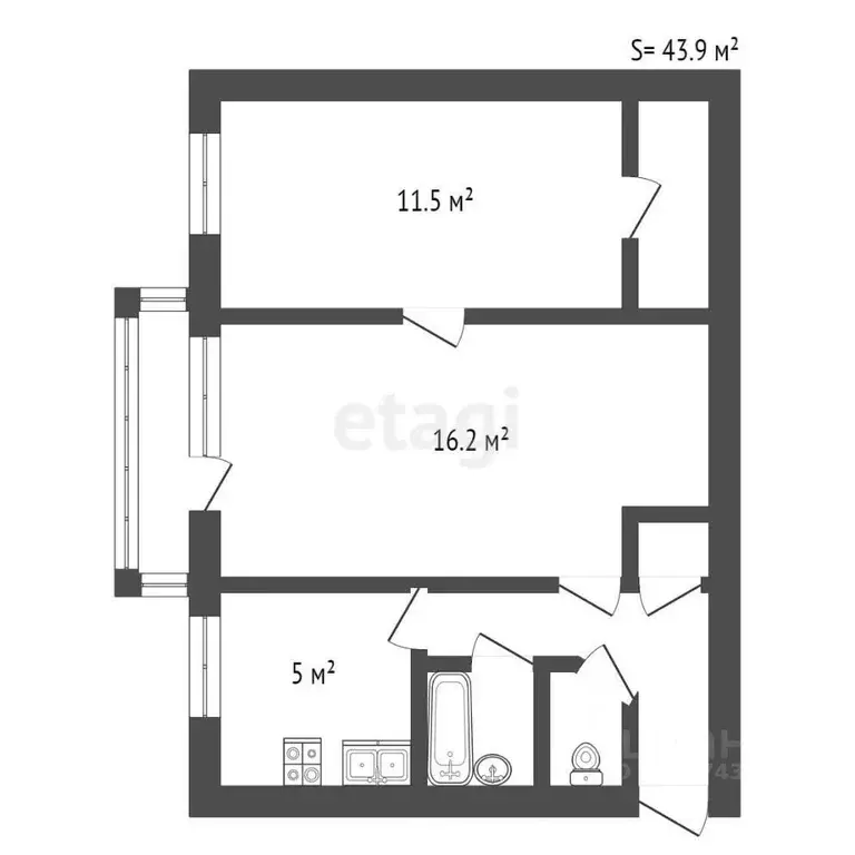 2-к кв. Санкт-Петербург просп. Раевского, 11 (44.6 м) - Фото 1