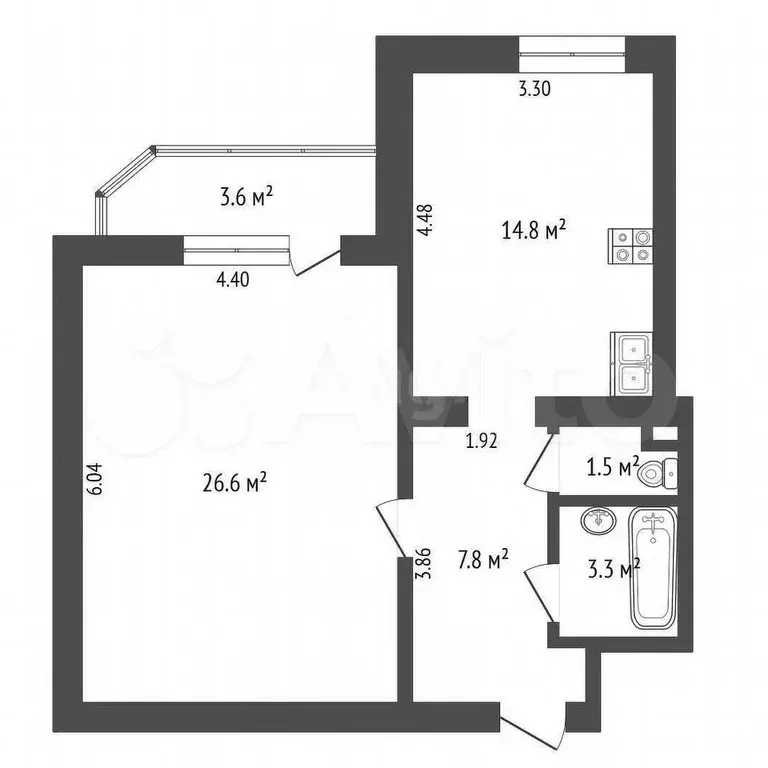 1-к. квартира, 54 м, 3/9 эт. - Фото 0