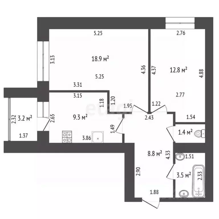 2-к кв. Башкортостан, Стерлитамак ул. Артема, 138 (54.7 м) - Фото 2