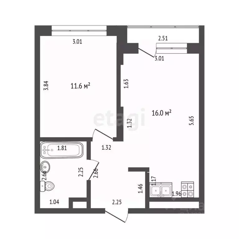 1-к кв. Тюменская область, Тюмень Полевая ул., 108 (37.0 м) - Фото 2