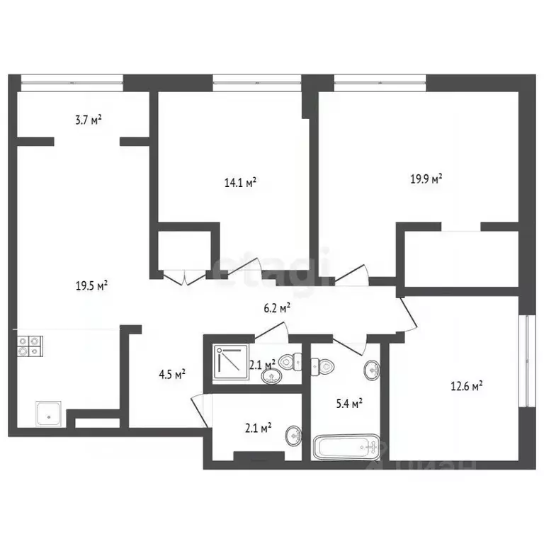 3-к кв. Тюменская область, Тюмень ул. Евгения Войнова, 7 (91.0 м) - Фото 2