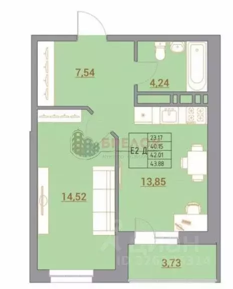 2-к кв. Ростовская область, Ростов-на-Дону Тибетская ул., 1Вс1 (43.9 ... - Фото 1