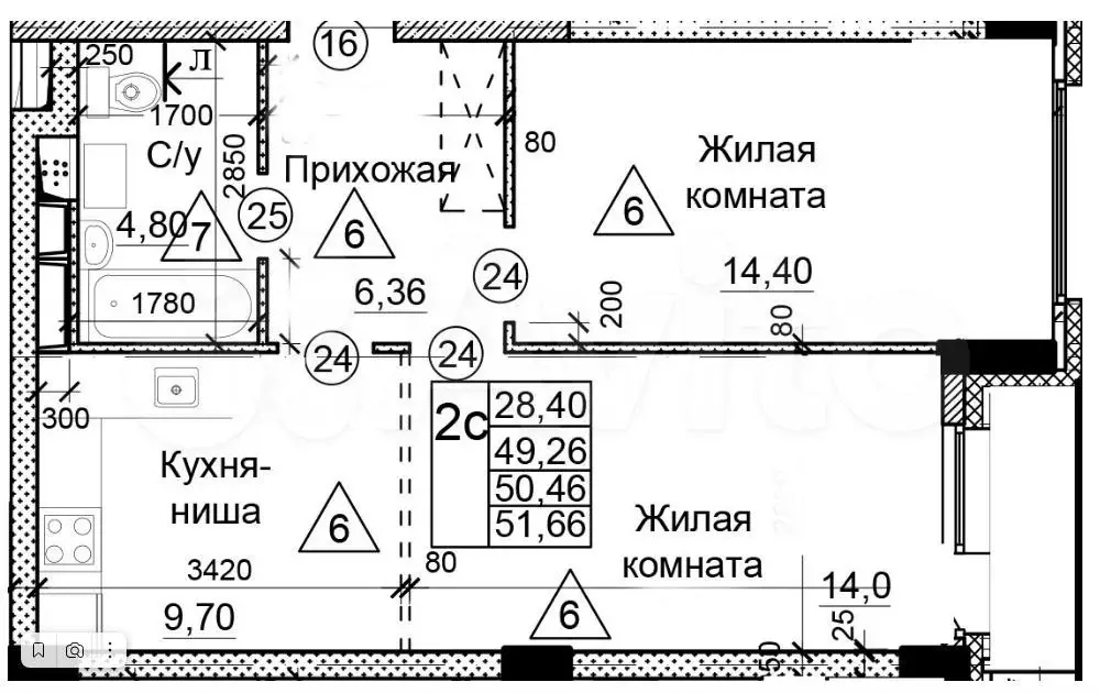 2-к. квартира, 51,7 м, 24/25 эт. - Фото 0