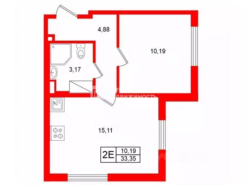 1-к кв. Санкт-Петербург ул. Пахомовская, 18к1 (33.3 м) - Фото 2