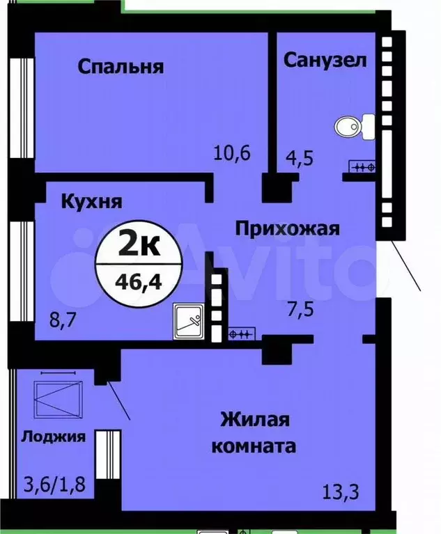 2-к. квартира, 46,4 м, 12/21 эт. - Фото 0