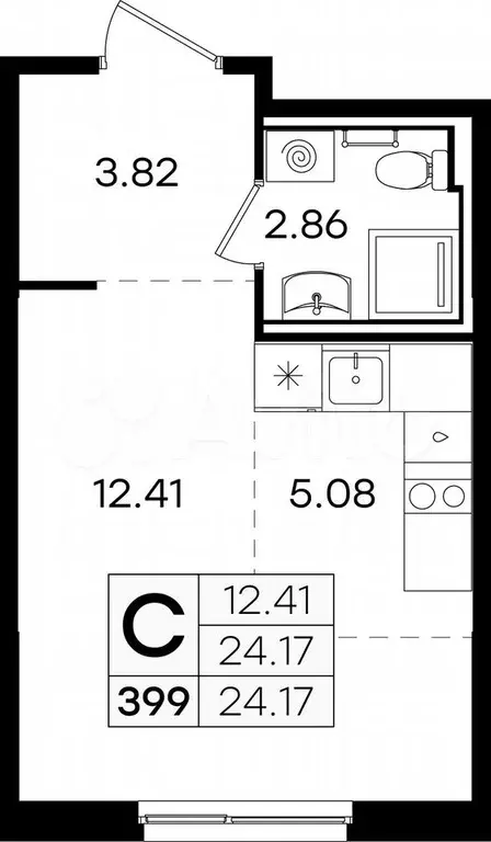 Квартира-студия, 24,2 м, 3/9 эт. - Фото 0