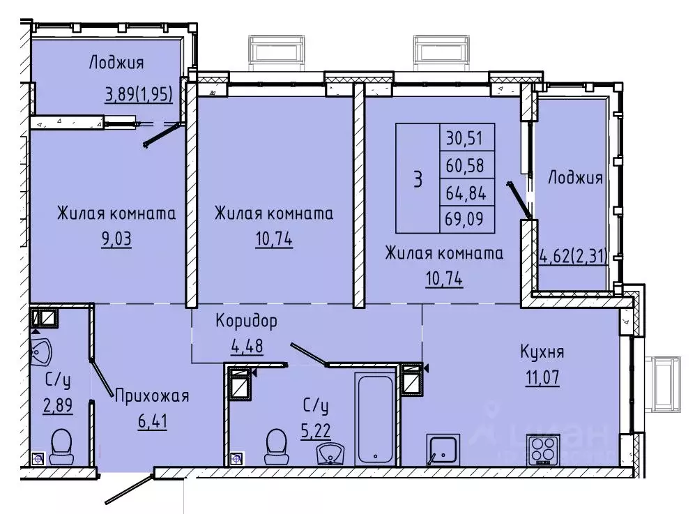 3-к кв. Ростовская область, Ростов-на-Дону ул. Текучева, 370/3 (64.84 ... - Фото 0