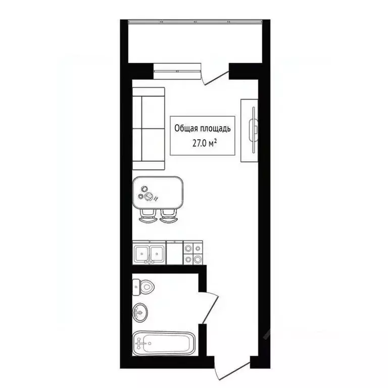 Студия Новосибирская область, Новосибирск ул. Фадеева, 66/8 (27.0 м) - Фото 2