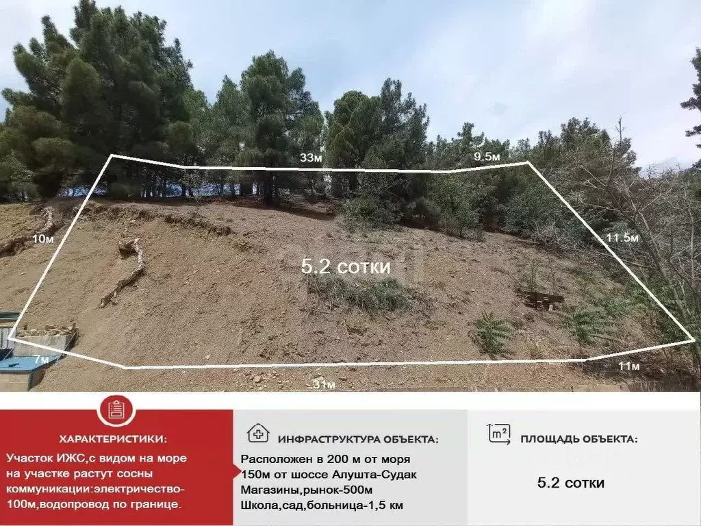 Участок в Крым, Алушта муниципальный округ, с. Солнечногорское ул. ... - Фото 1