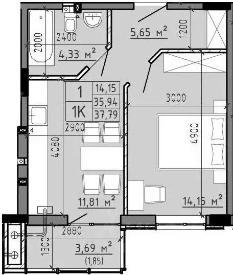 1-к кв. Ростовская область, Батайск Комсомольская ул., 131Ак2 (36.0 м) - Фото 2