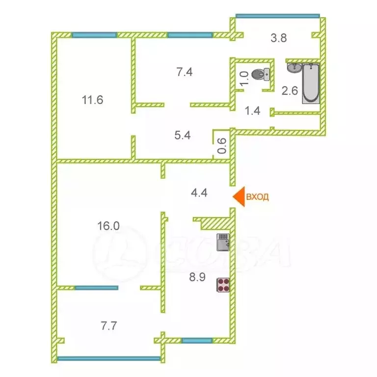 3-комнатная квартира: Сочи, улица Свердлова, 44 (71 м) - Фото 0