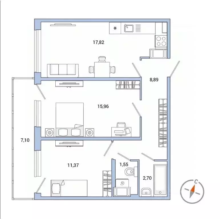 2-к кв. Санкт-Петербург ш. Суздальское, 18к3 (60.4 м) - Фото 1