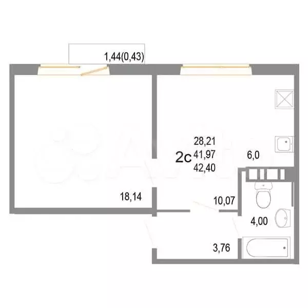 2-к. квартира, 42,4 м, 4/10 эт. - Фото 0