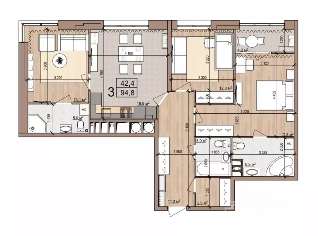 3-к кв. Рязанская область, Рязань Московское ш., 31Б (95.0 м) - Фото 1