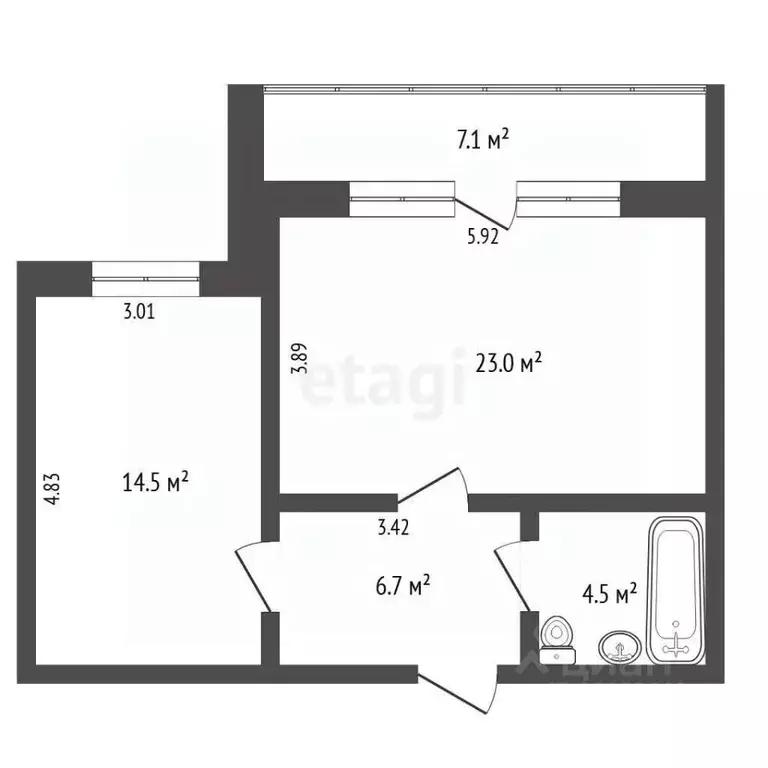 1-к кв. Тюменская область, Тюмень ул. Василия Гольцова, 8 (47.6 м) - Фото 2