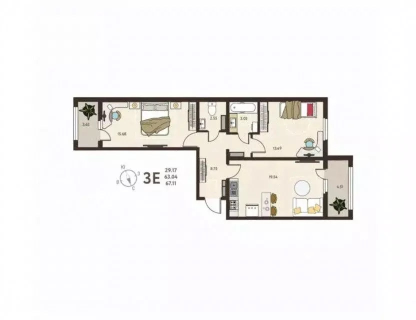 2-к кв. Курская область, Курск ул. Энгельса, 115 (67.11 м) - Фото 0