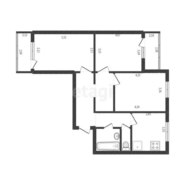 3-комнатная квартира: Белгород, проспект Славы, 131 (69.4 м) - Фото 2