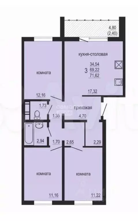 3-к кв. Челябинская область, Челябинский городской округ, пос. ... - Фото 2