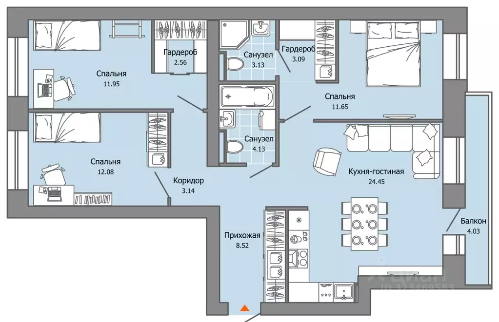 3-к кв. Пермский край, Пермь ул. Дзержинского, 35А (86.0 м) - Фото 2