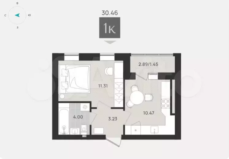 1-к. квартира, 38,5 м, 6/9 эт. - Фото 1