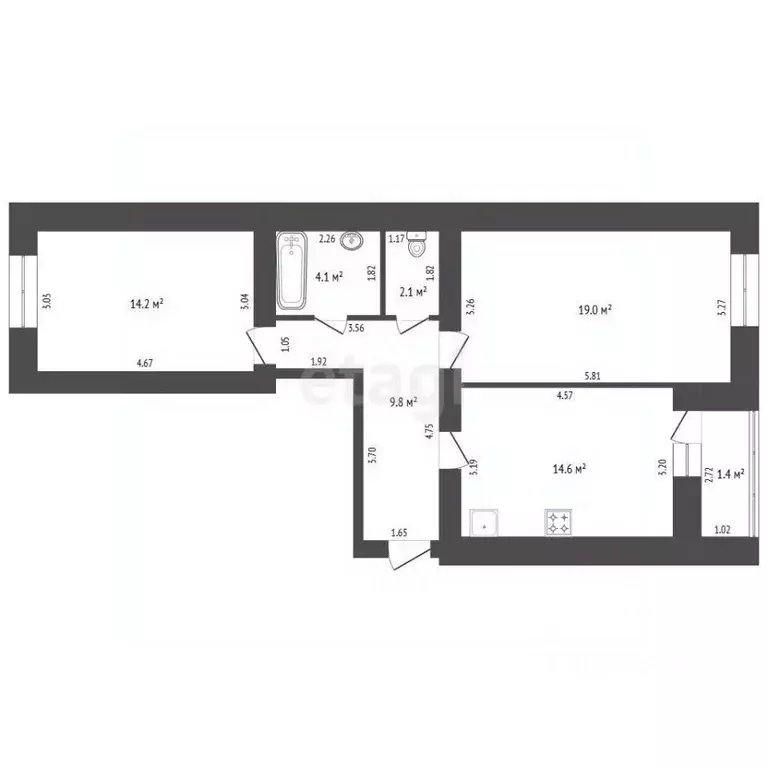 2-к кв. Калининградская область, Калининград ул. Старшины Дадаева, 71 ... - Фото 2