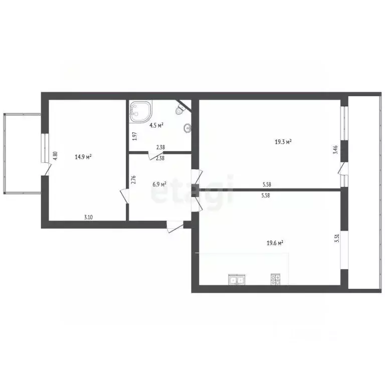 2-к кв. Севастополь ул. Вакуленчука, 53/14 (65.3 м) - Фото 2