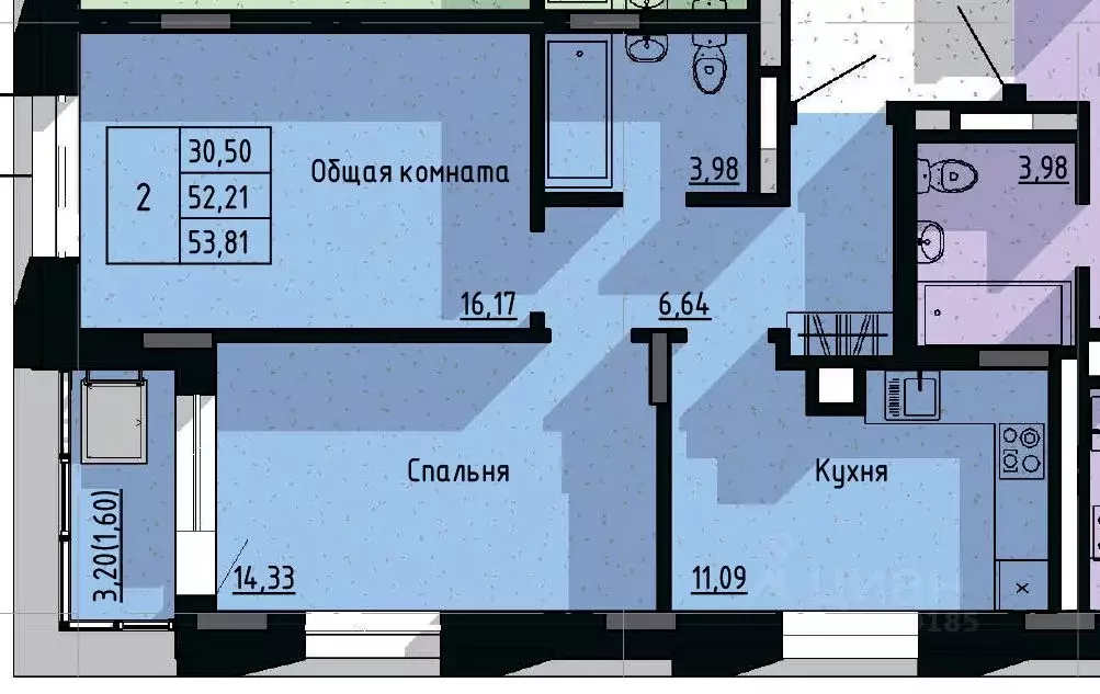 2-к кв. Саха (Якутия), Якутск пос. Геологов,  (53.81 м) - Фото 0
