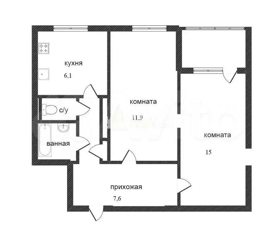 2-к. квартира, 42,5 м, 5/9 эт. - Фото 0