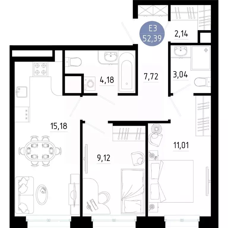 2-к кв. Рязанская область, Рязань 9-10-й кв-л,  (52.39 м) - Фото 0