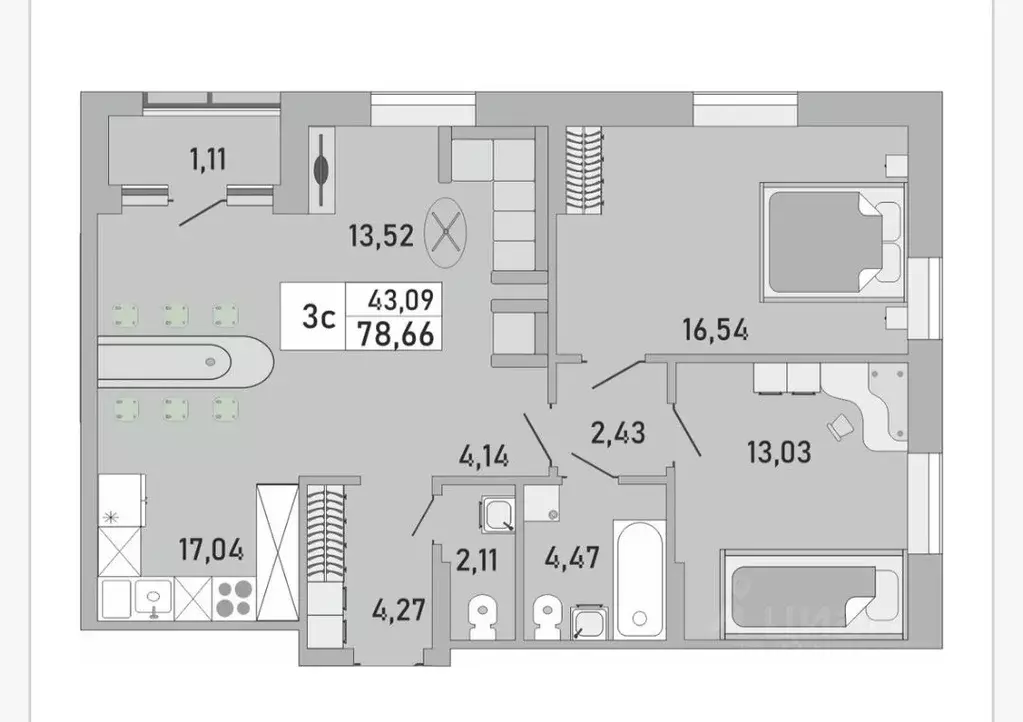 3-к кв. Башкортостан, Уфа Бакалинская ул., 9/1 (78.9 м) - Фото 2