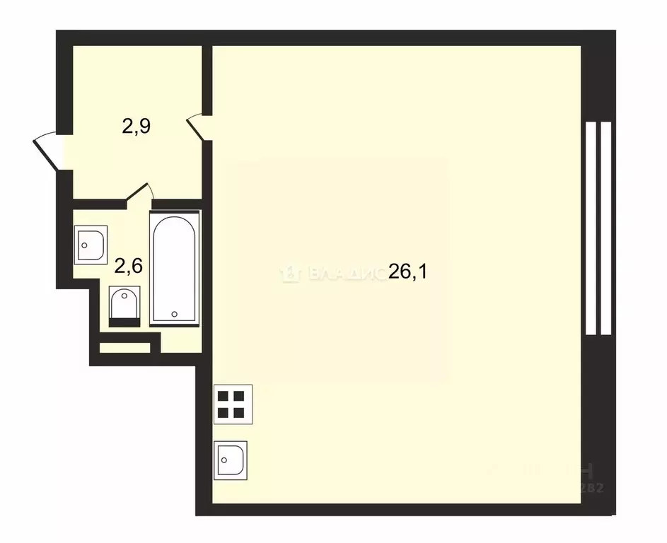 Студия Москва Митинская ул., 16 (31.6 м) - Фото 1
