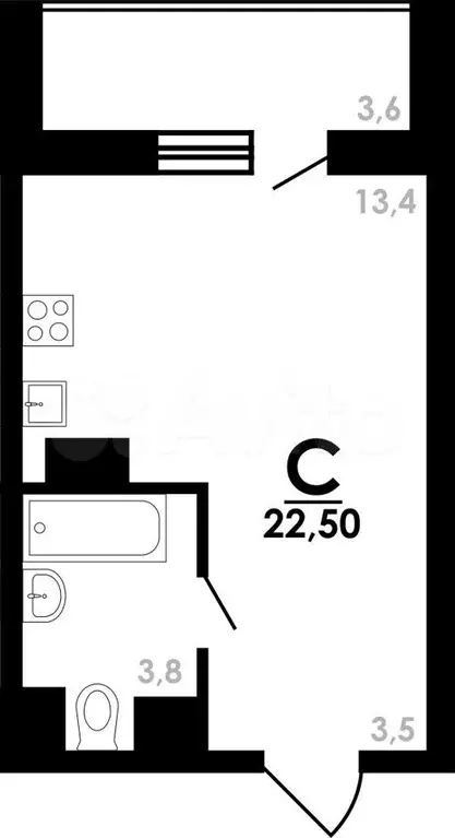 Квартира-студия, 22,5 м, 10/25 эт. - Фото 0