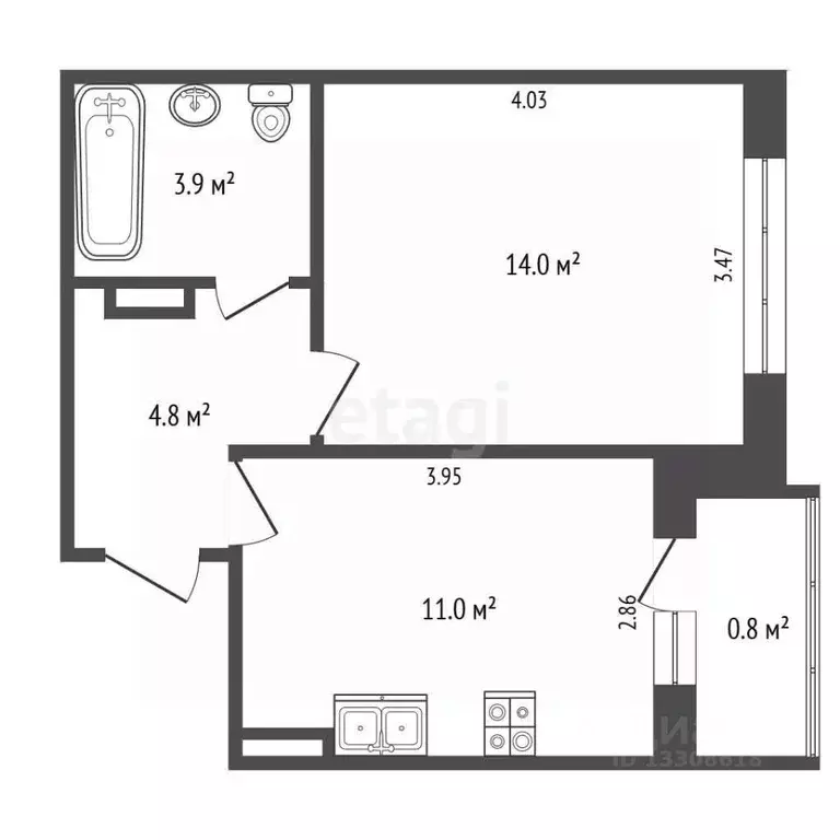 1-к кв. Омская область, Омск ул. Завертяева, 7к3 (33.7 м) - Фото 2