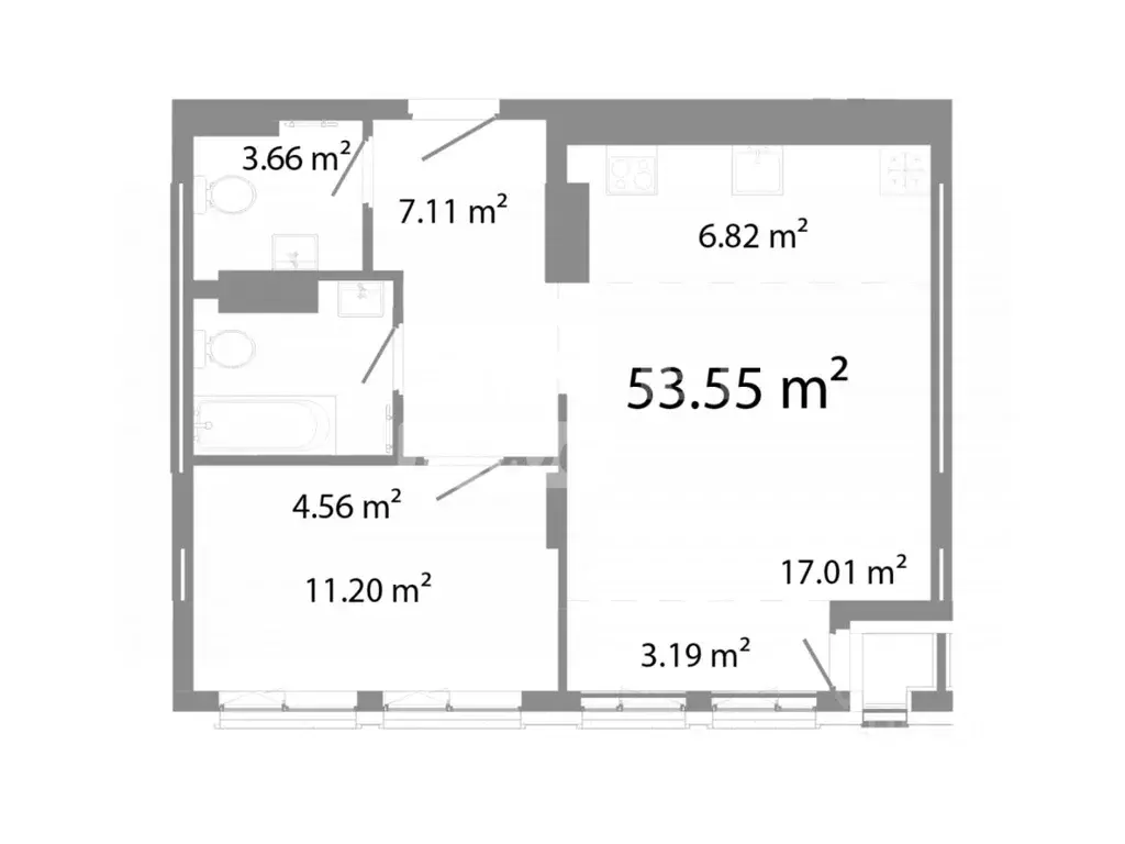 2-к кв. Челябинская область, Челябинск ул. Худякова, 18 (53.55 м) - Фото 2