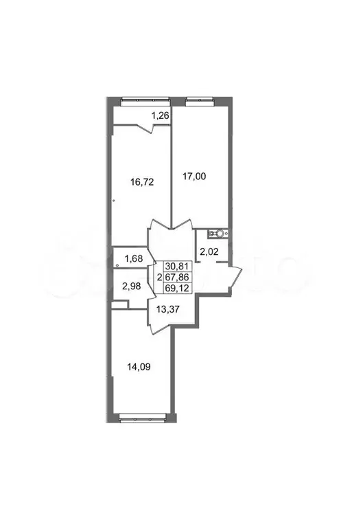 2-к. квартира, 69,1 м, 8/8 эт. - Фото 0