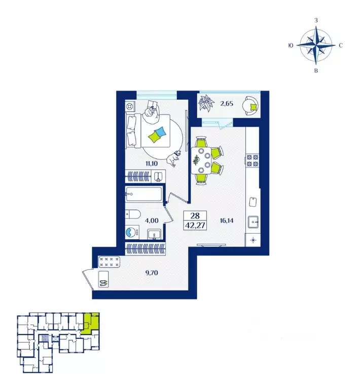1-к кв. Калининградская область, Зеленоградск  (42.27 м) - Фото 1