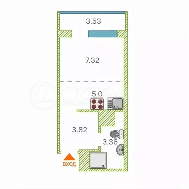 Студия Тюменская область, Тюмень ул. Лесопарковая, 1к1 (20.0 м) - Фото 2