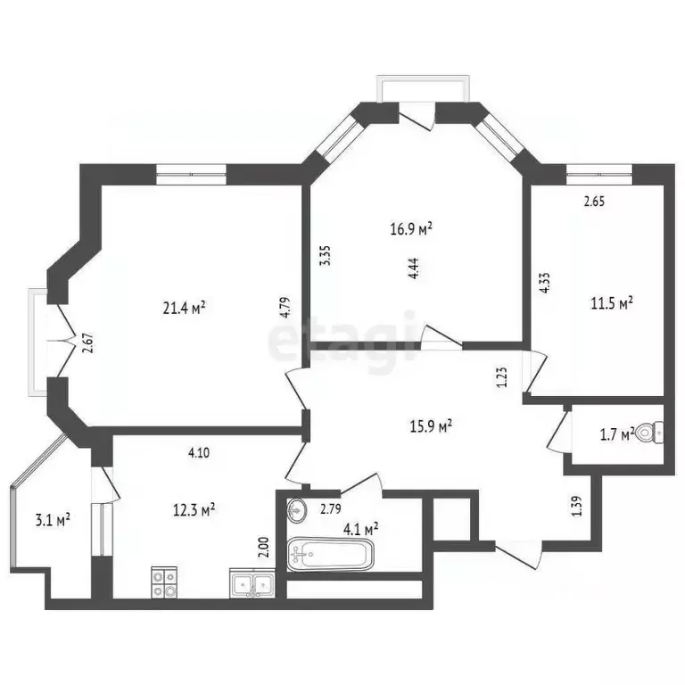 3-к кв. Тюменская область, Тюмень Первомайская ул., 50 (84.4 м) - Фото 2