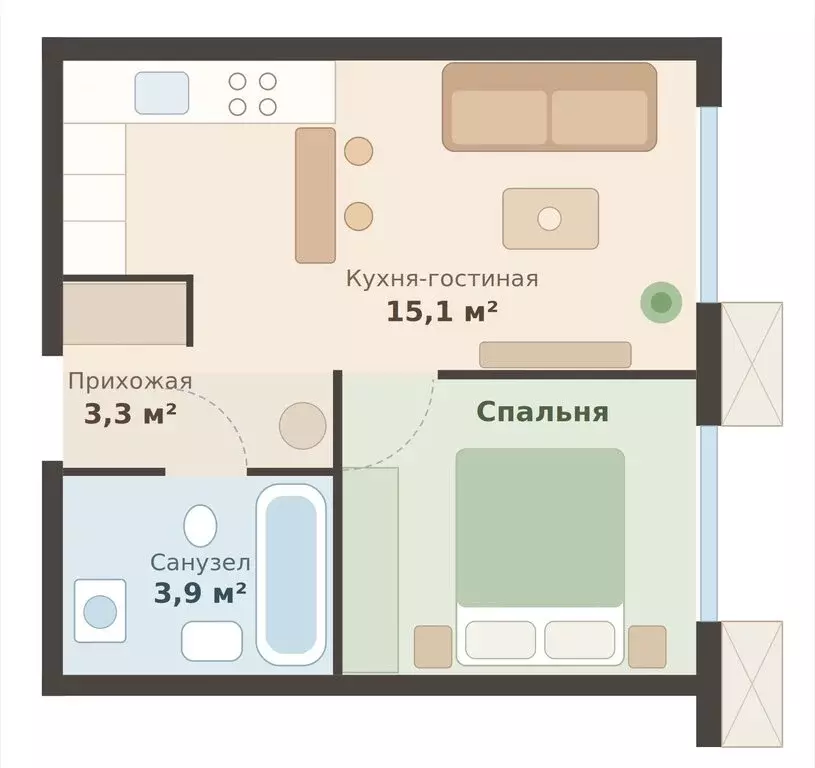 1-комнатная квартира: Котельники, микрорайон Ковровый, 7 (32.3 м) - Фото 1