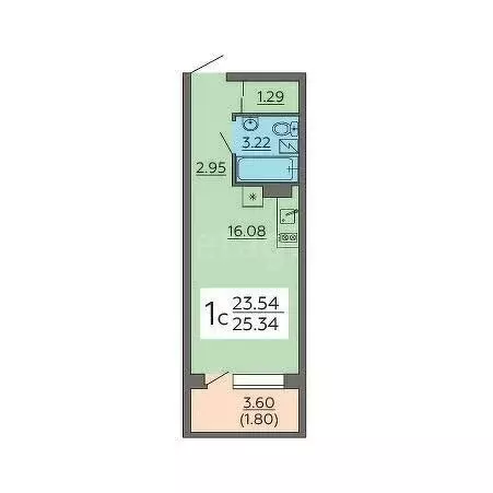 Квартира-студия: Воронеж, улица Гаршина, 25к4 (25.34 м) - Фото 0