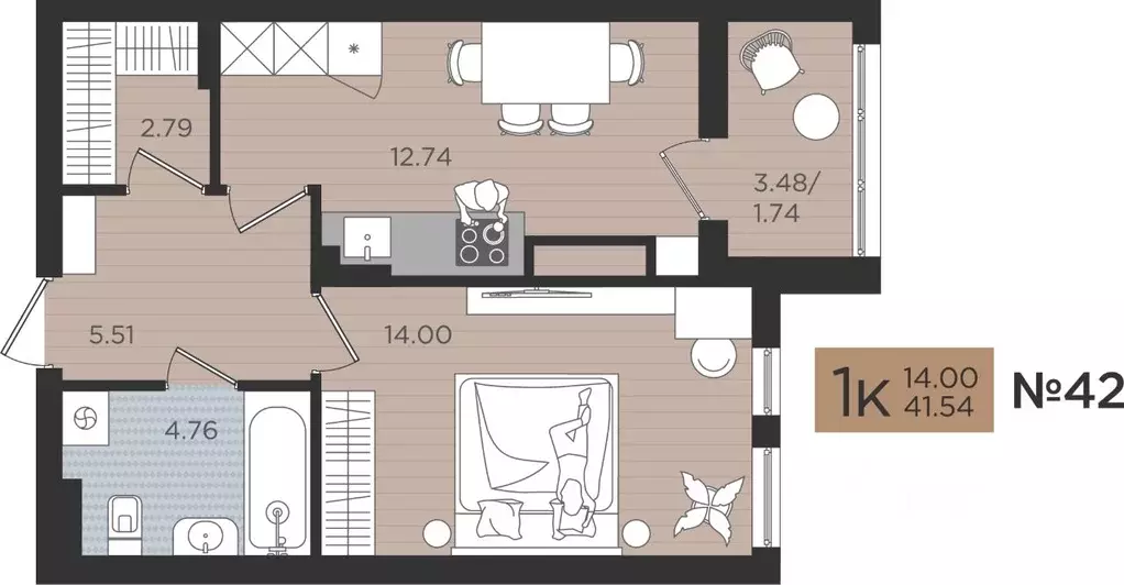 1-к кв. Калининградская область, Калининград Мой Город жилой комплекс ... - Фото 1