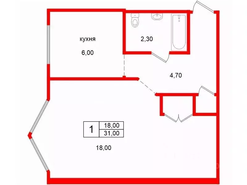 1-к кв. Санкт-Петербург Дибуновская ул., 61 (31.0 м) - Фото 2