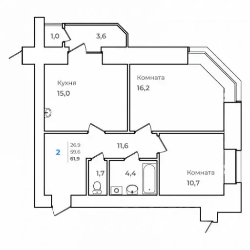 2-к кв. Амурская область, Благовещенск Зейский Бульвар жилой комплекс ... - Фото 1
