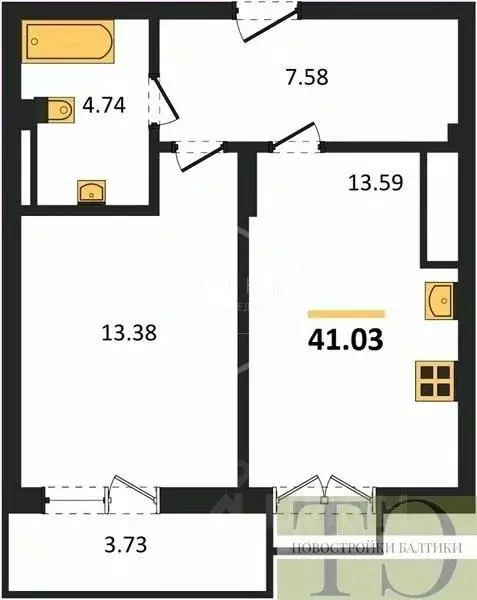 1-к кв. Калининградская область, Гурьевский муниципальный округ, пос. ... - Фото 0